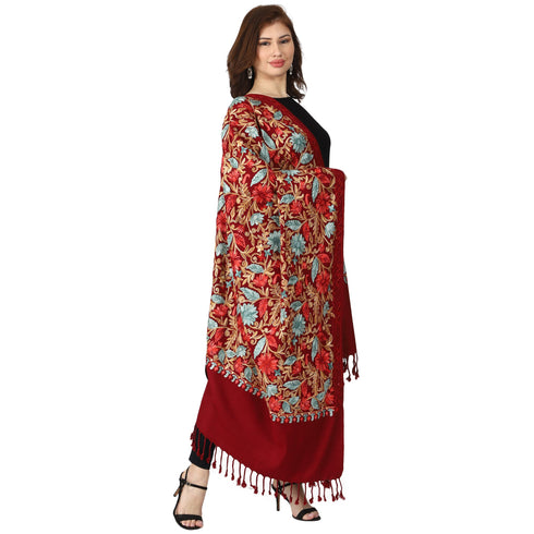 Women's Aari Embroidered Wool Shawl